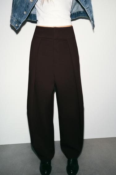 PANTALÓN BALLOON PLIEGUES - Marrón chocolate de Zara