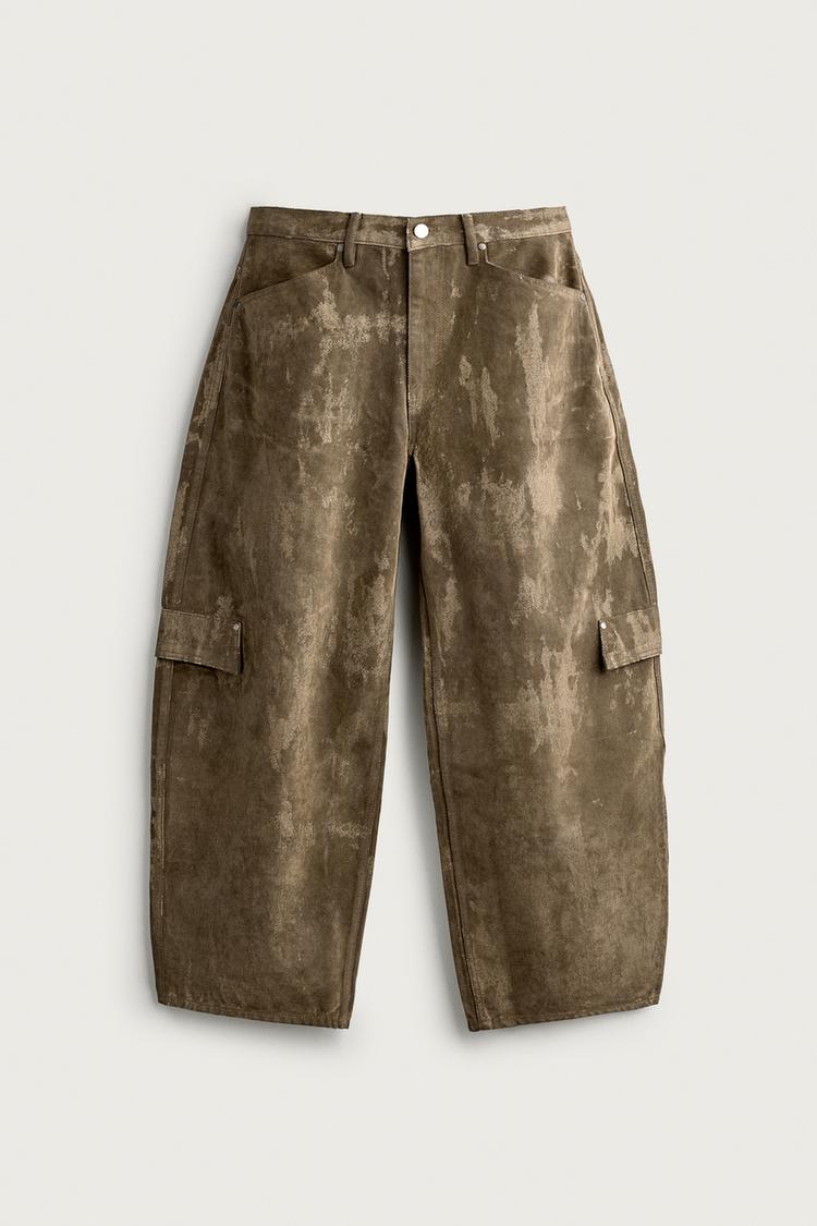 FLOCKED BALLOON FIT CARGO PANTS — Ecru