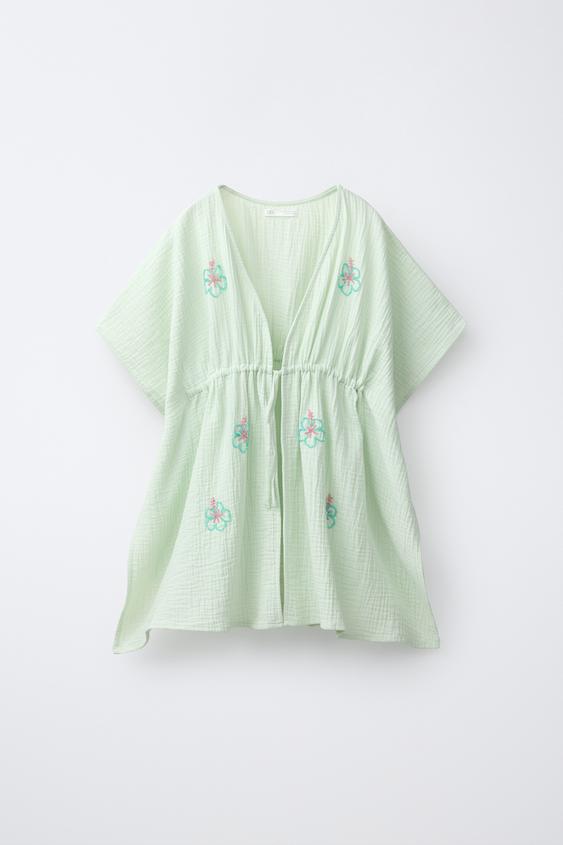 HIBISCUS BEADED KAFTAN - washed green by Zara - Image 0