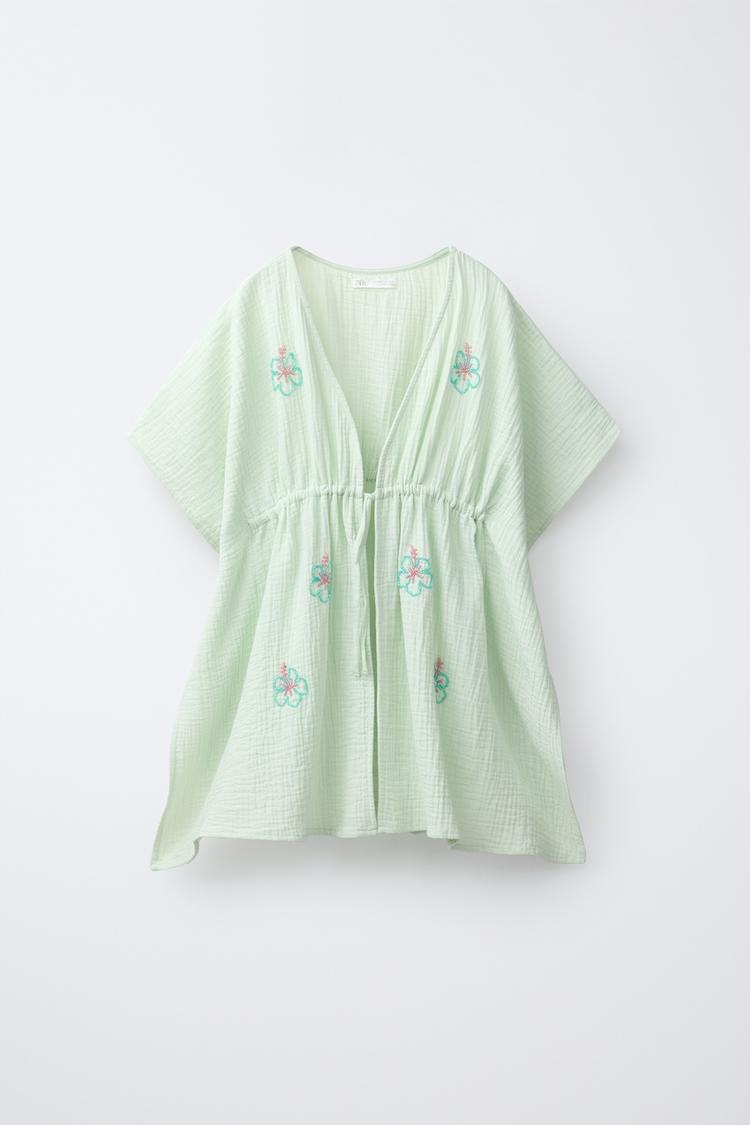 HIBISCUS BEADED CAFTAN — Washed green