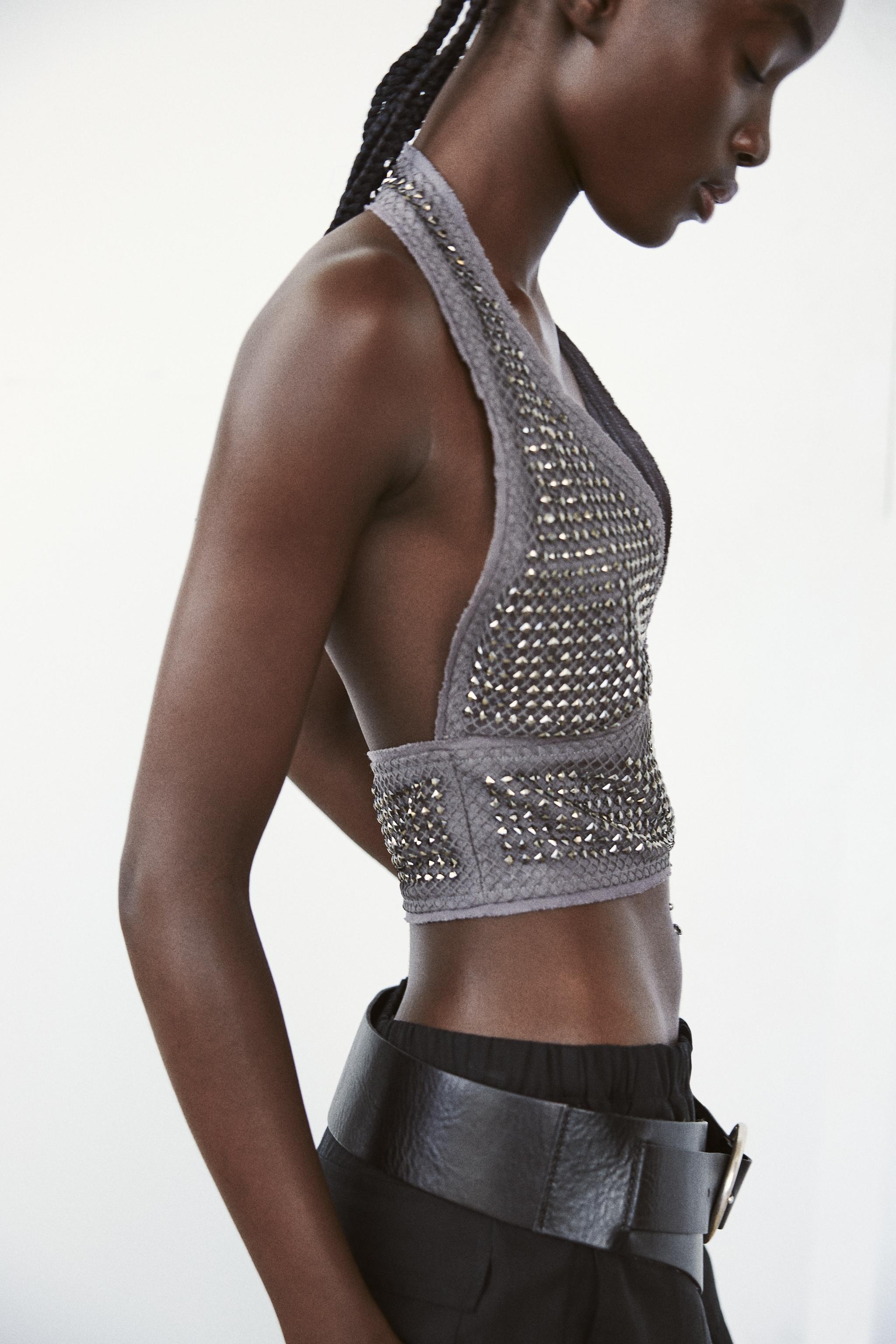 SHINY HALTER NECK TOP - Grey | ZARA Australia