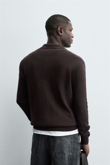 PURL KNIT POLO SHIRT - Chocolate by Zara - Image 2