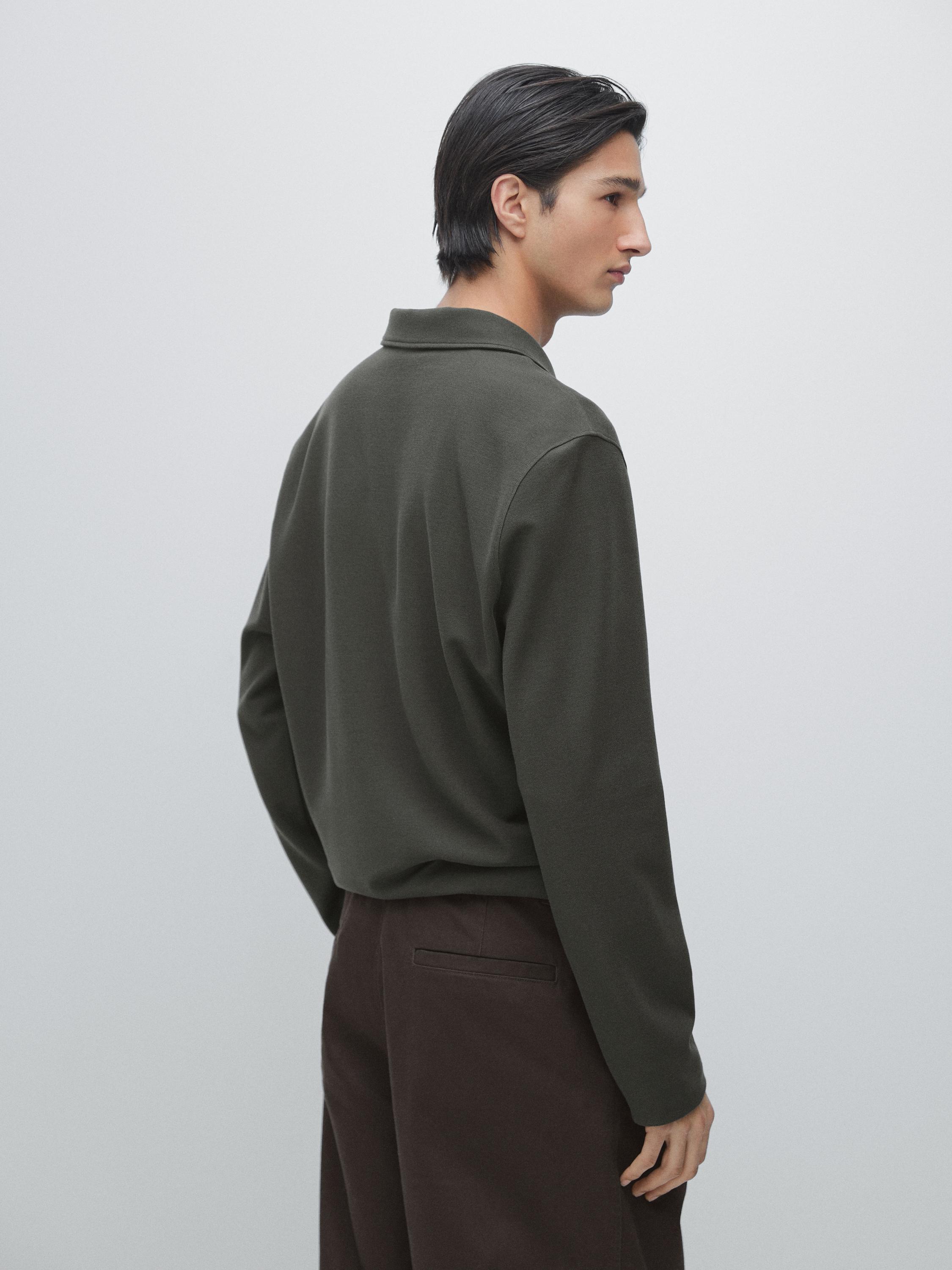 Long sleeve zip-up polo shirt