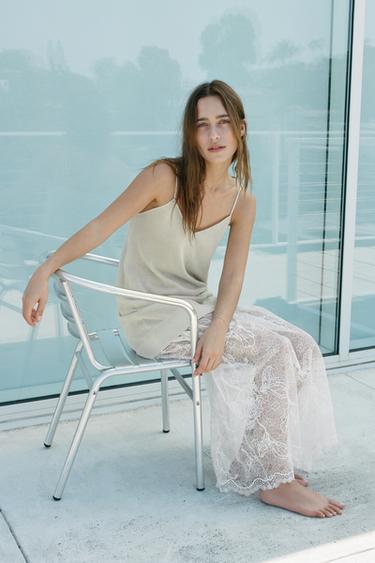 KNIT DRESS WITH COMBINED LACE - Oyster-white by Zara - Image 6