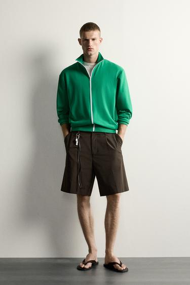CONTRAST ZIP RELAXED FIT SWEATSHIRT - Green marl by Zara