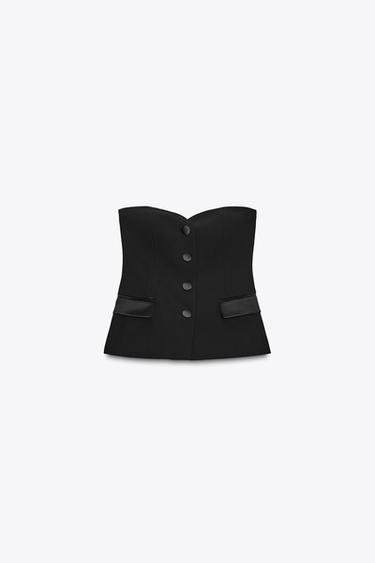 Zara SATIN COMBINATION BUSTIER TOP - Black