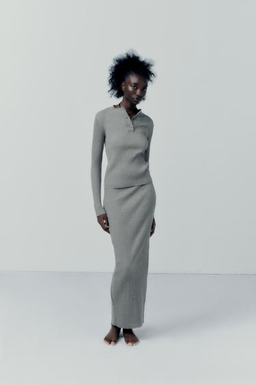 ДЛИННАЯ ЮБКА ИЗ ТРИКОТАЖА В РУБЧИК — СЕРЫЙ С МЕЛАНЖЕВЫМ ЭФФЕКТОМ от Zara — изображение 0