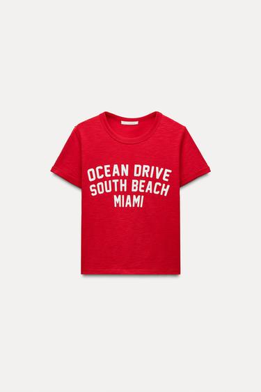 SLOGAN SLUB KNIT T-SHIRT - Red by Zara
