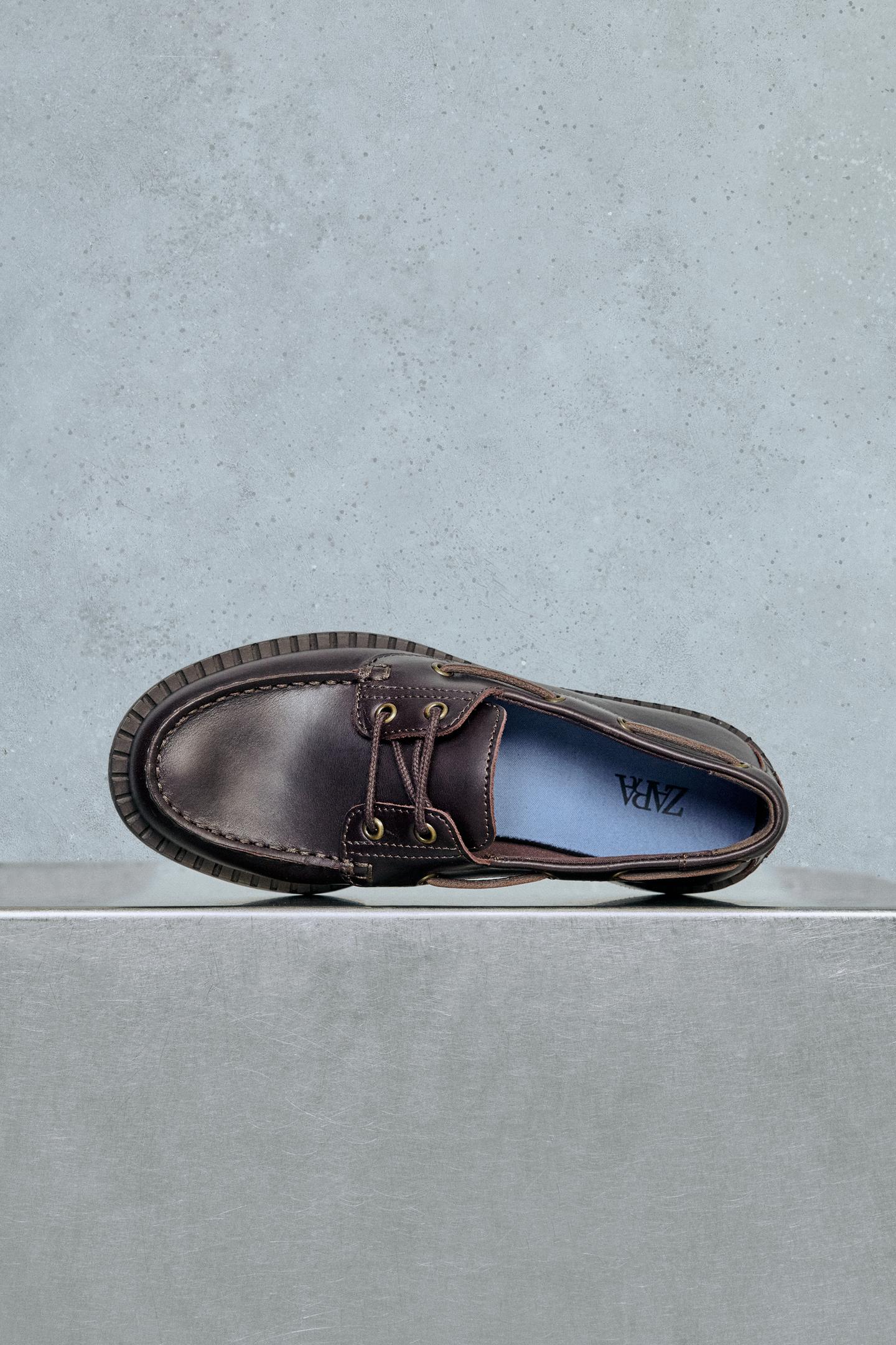 Детские туфли Zara Leather Boat, цвет: Тёмно-бордовый — фото 9