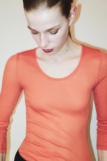 T-SHIRT SUPIMA® MANCHES TROIS QUARTS - Mandarine de Zara - Image 1