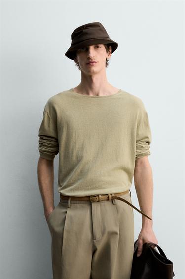 LIGHT COTTON-LINEN JUMPER LIMITED EDITION - Sage Green by Zara