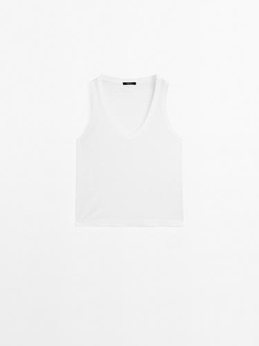 Top 100 % lin à dentelle - Blanc cassé de Zara - Image 0