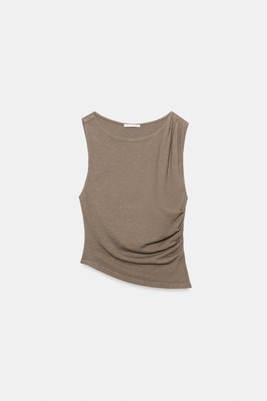 Zara FLAMED RUCHED TOP - Mink