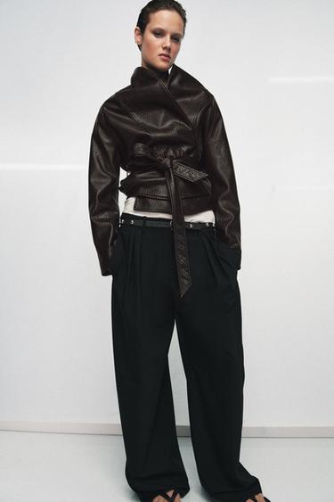 CASACO DE POLIURETANO COM CINTO ZW COLLECTION - Marrom-escuro da Zara