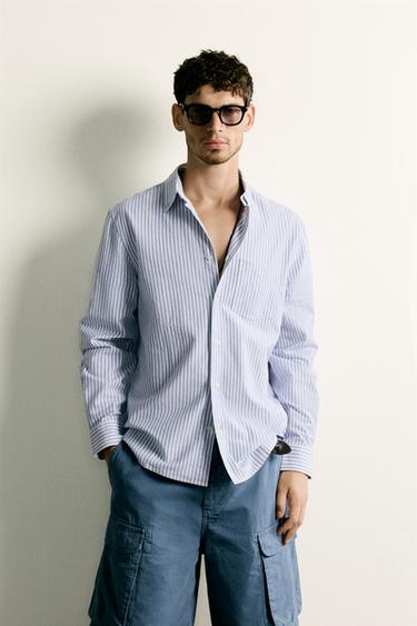 Zara REGULAR FIT TEXTURED OXFORD SHIRT - Blue / White