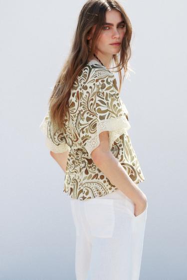 PRINTED TOP WITH CROCHET TRIM - Multicoloured by Zara - Image 1