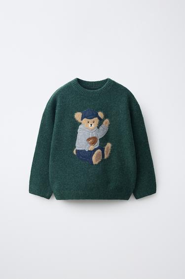 EMBROIDERED RUGBY BEAR KNIT JUMPER - Grey green by Zara