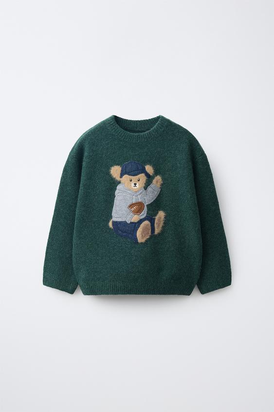 EMBROIDERED RUGBY BEAR KNIT JUMPER - Grey green by Zara - Image 0