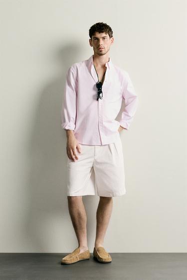 REGULAR FIT TEXTURED OXFORD SHIRT - Pink / White by Zara