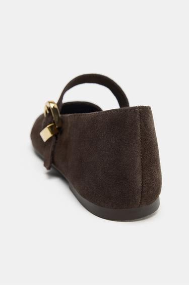 BALLERINES EN DAIM AVEC BOUCLE - Marron de Zara - Image 5