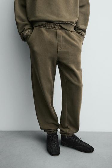 RELAXED FIT FADED EFFECT TROUSERS - Khaki by Zara - Image 4