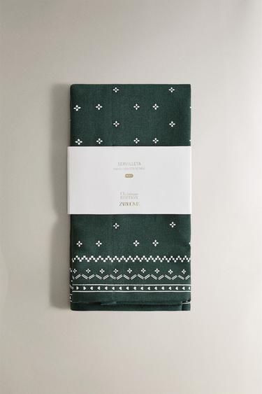 LOT DE SERVIETTES COTON HIVER NOËL (LOT DE 2) - Vert de Zara - Image 4