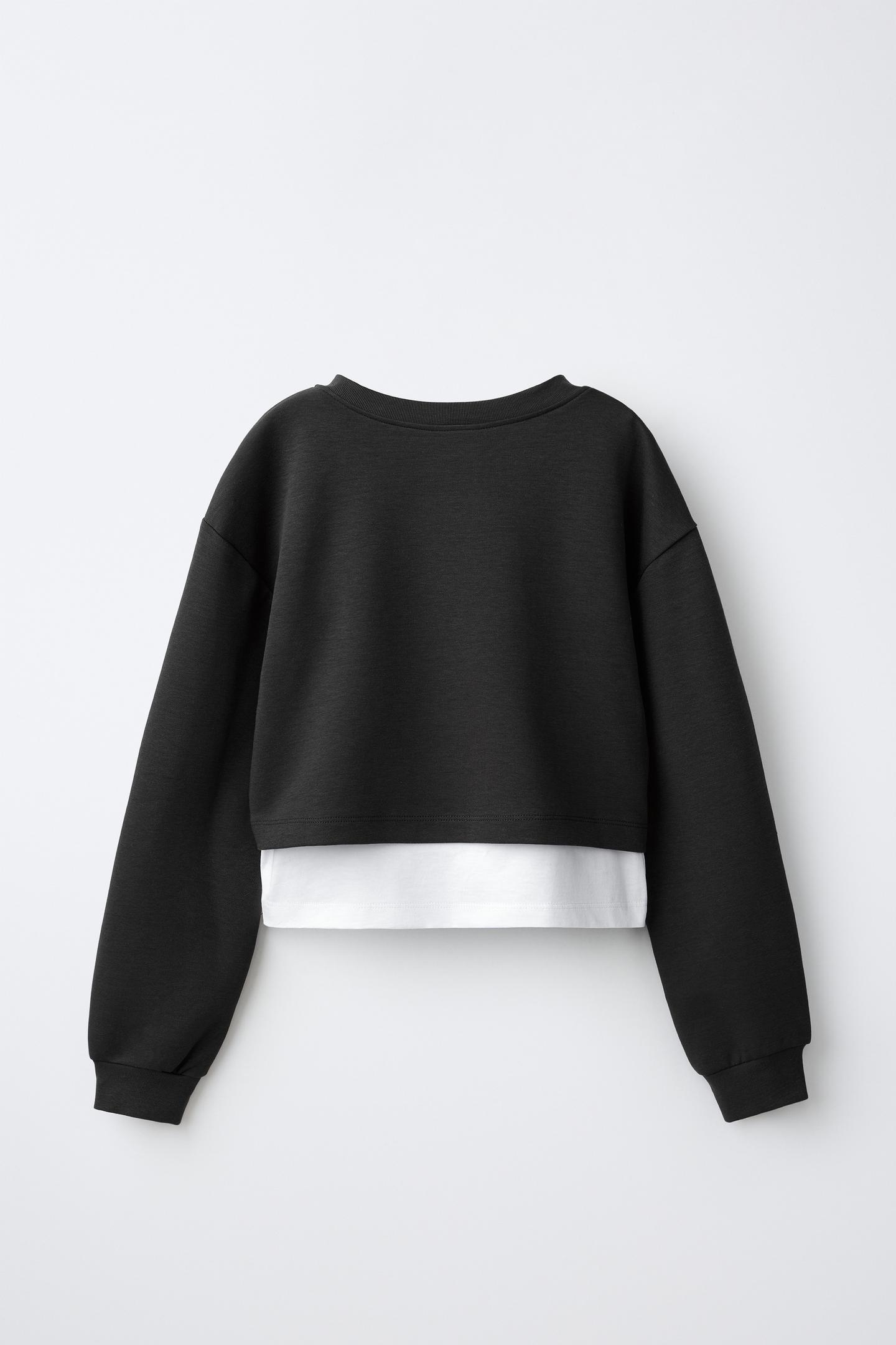 Детский комплект Zara Interlock Double Sweatshirt and Wide-Leg Pants Set, цвет: Чёрный — фото 3