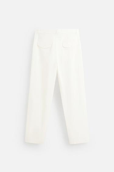 COTTON STRAIGHT-LEG TROUSERS - Oyster-white by Zara - Image 6