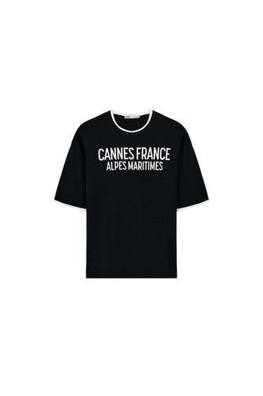 SLOGAN T-SHIRT WITH CONTRAST TRIM - Black by Zara