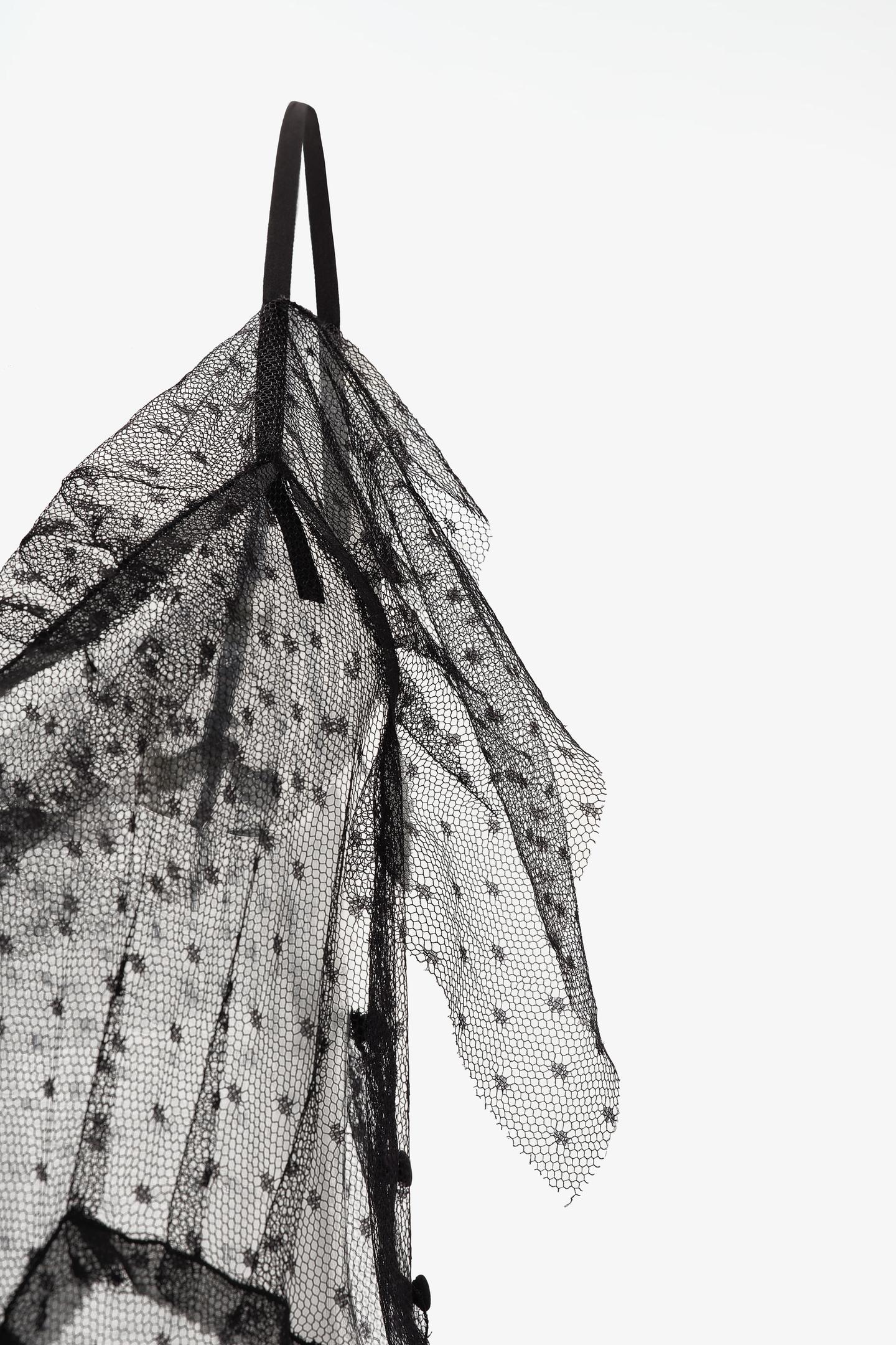 Женское платье Zara Limited Edition Guipure Dotted Mesh Slip, цвет: Чёрный — фото 5