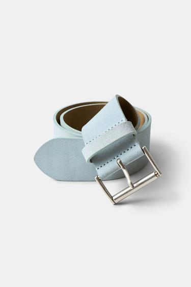 PLAIN 100% LEATHER BELT - Pastel blue by Zara