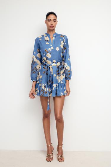 فستان قصير بطبعة ZW COLLECTION - أزرق فاقع الخاص بـ Zara - صورة 0
