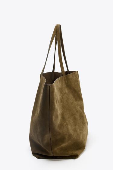 MAXI SUEDE SHOPPER - Khaki Green by Zara - Image 4