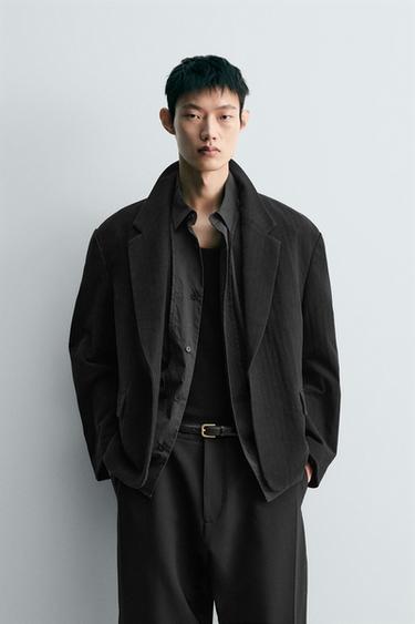 BOXY FIT HERRINGBONE BLAZER - Black by Zara