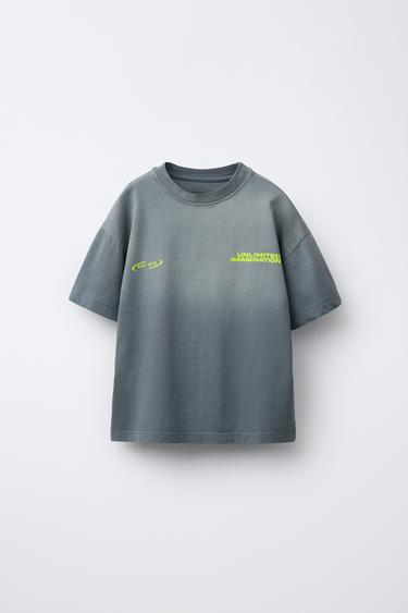 CAMISETA TIE DYE TEXTO - Azul / Gris de Zara - Imaxe 0