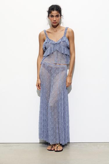 LONG LACE SKIRT - Mid-blue by Zara - Image 0