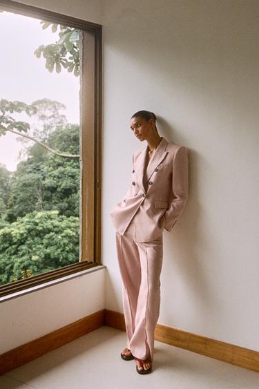 BLAZER CRUZADA 100% LINO SET - rosa claro de Zara