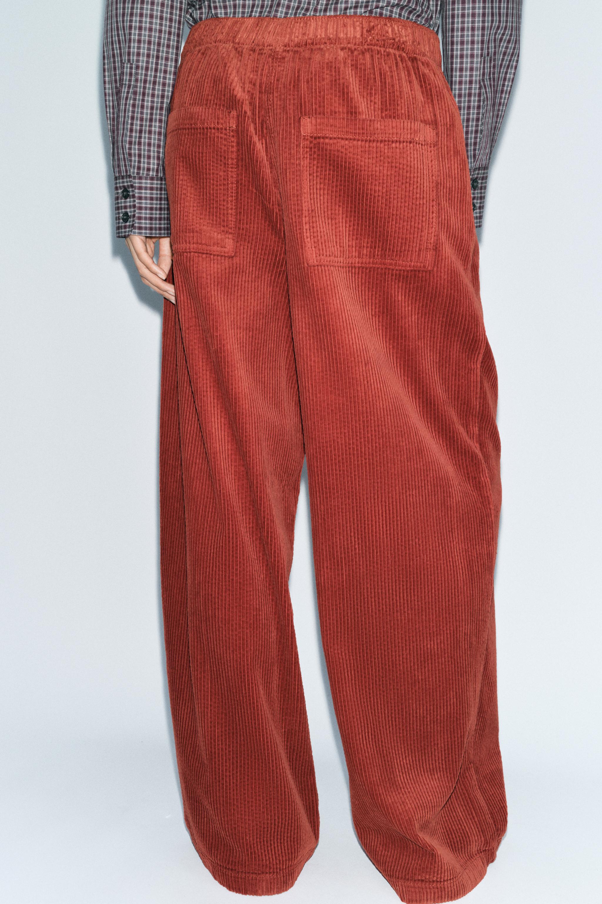 Pantalon Zara Wide Fit Corduroy Hombre Marrones Hombre Pantalón