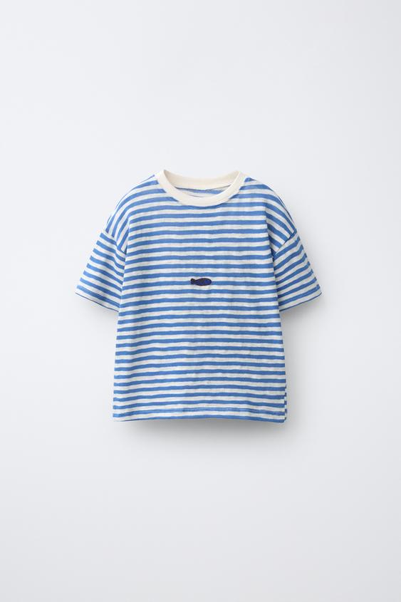 STRIPED FISH EMBROIDERY T-SHIRT - Blue by Zara - Image 0