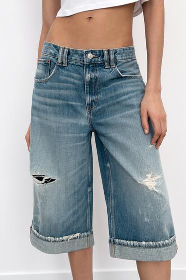 BERMUDA JORTS DENIM TRF بخصر متوسط - أزرق الخاص بـ Zara