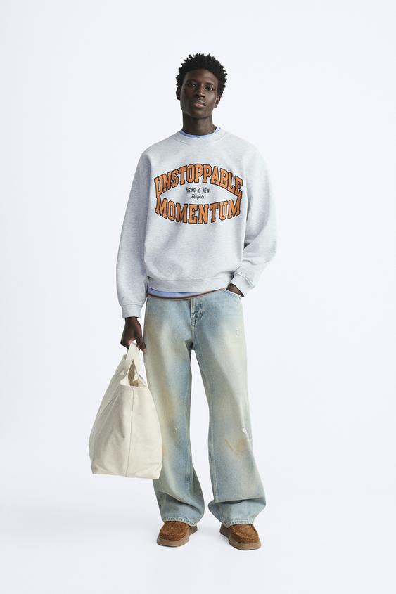 TEXT PRINT SWEATSHIRT - Gray marl