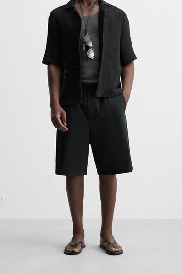 RELAXED FIT COTTON BERMUDA SHORTS - Black by Zara