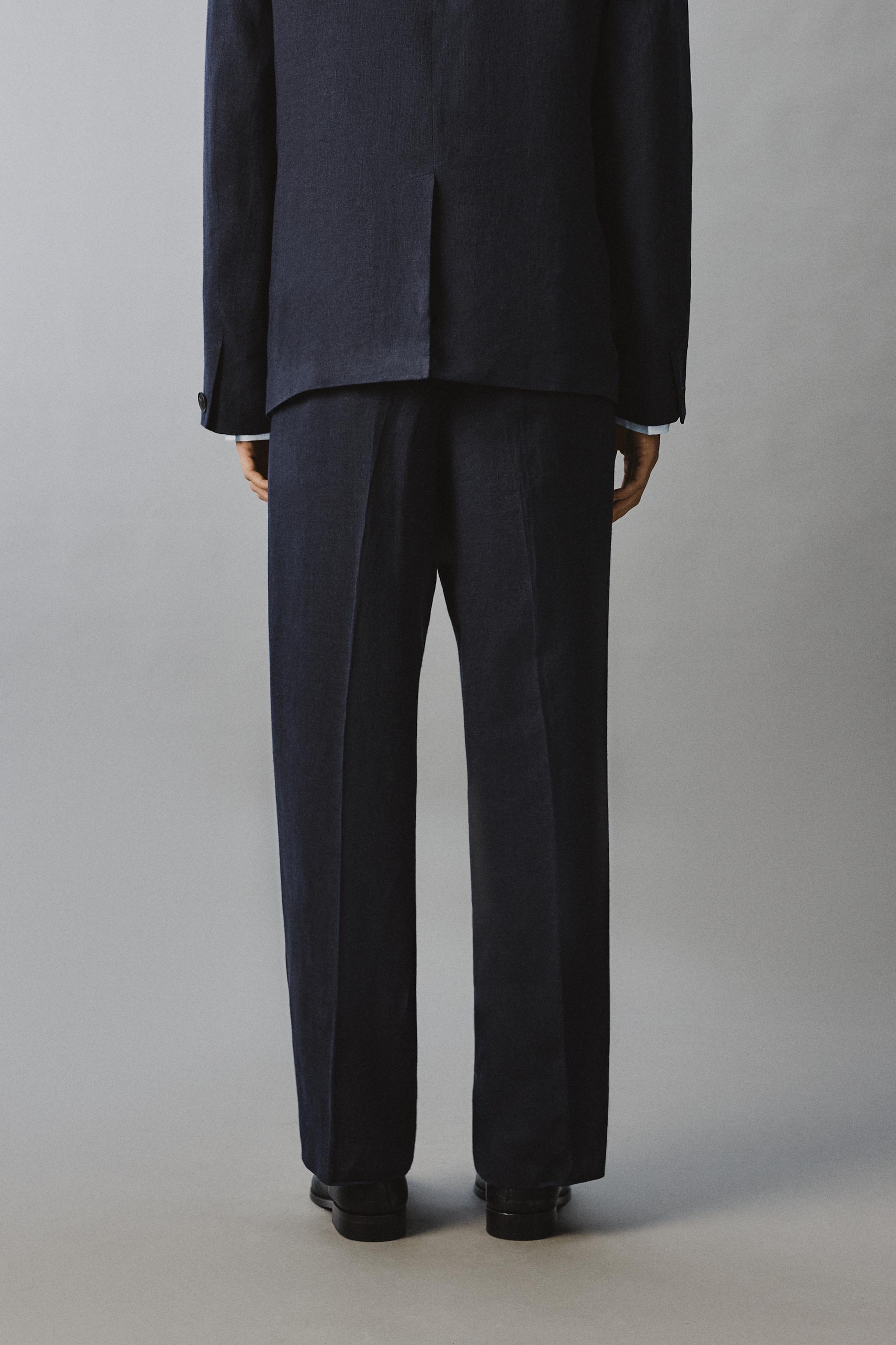 LINEN COTTON BLEND PLEATED SUIT PANTS - Indigo | ZARA United States