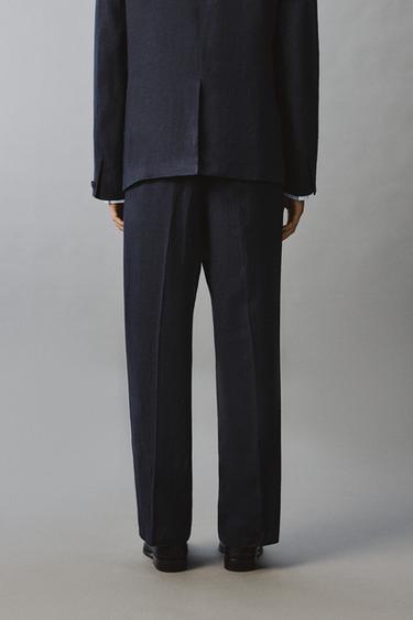 PANTALON DE COSTUME À DOUBLES PLIS EN LIN ET COTON - Indigo de Zara - Image 2