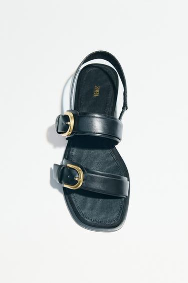 Zara DOUBLE BUCKLE SANDALS - Black
