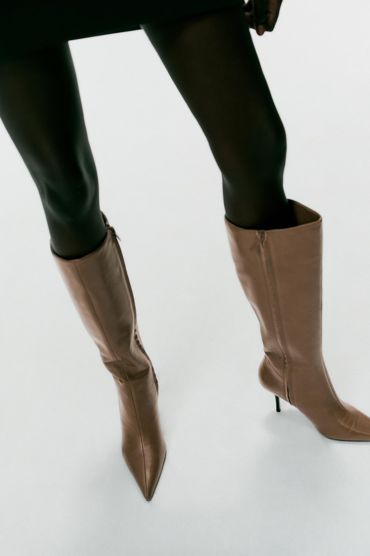 Женские ботинки Zara Leather Heeled, цвет: Песочный / Коричневый — фото 2