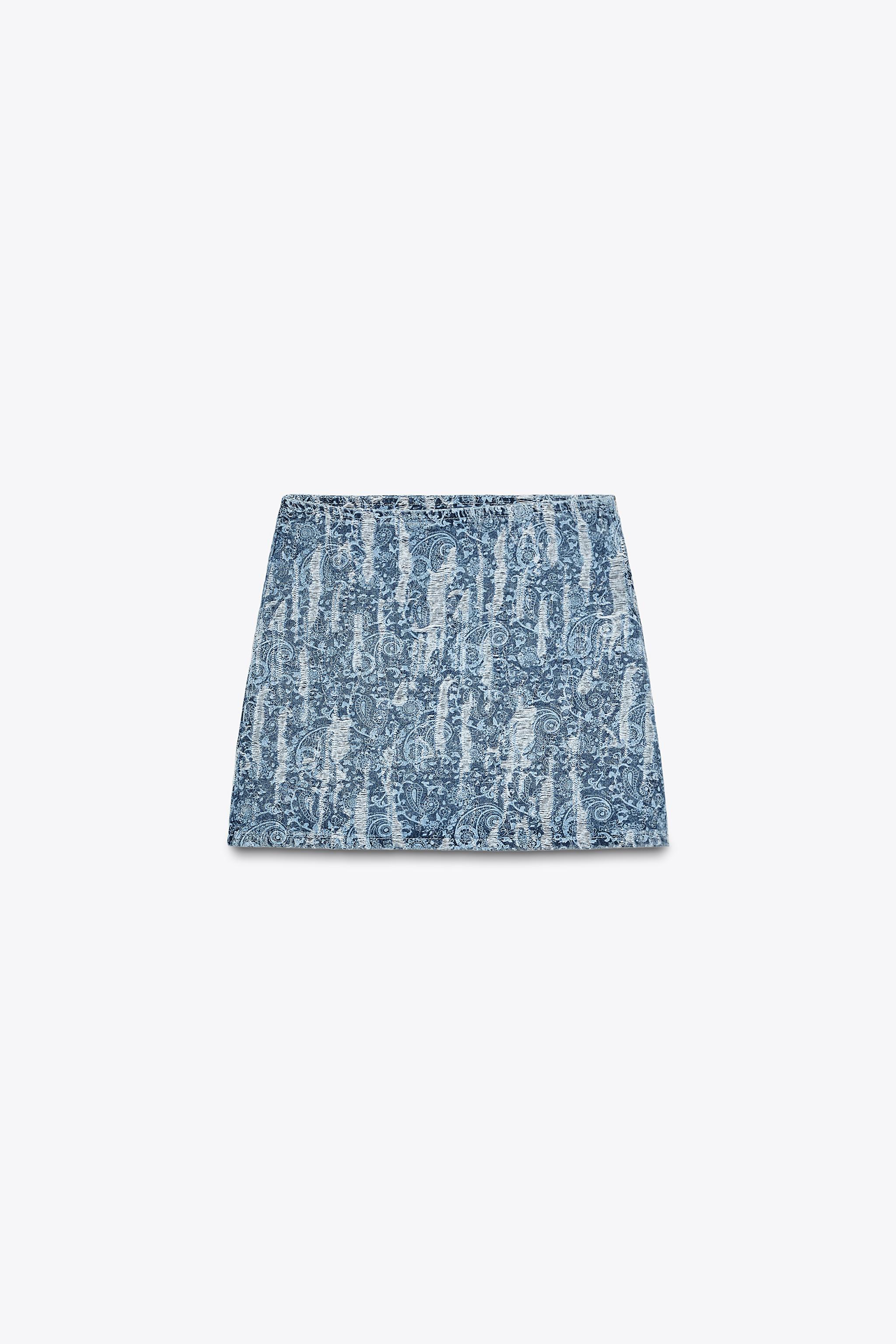 Z1975 DISTRESSED-EFFECT DENIM MINI SKIRT - Light blue | ZARA