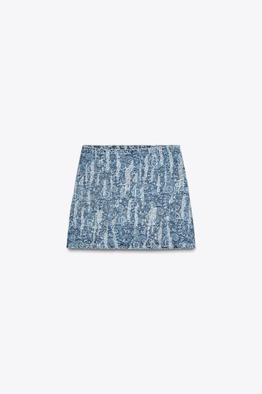 Zara Z1975 DISTRESSED-EFFECT DENIM MINI SKIRT - Light blue