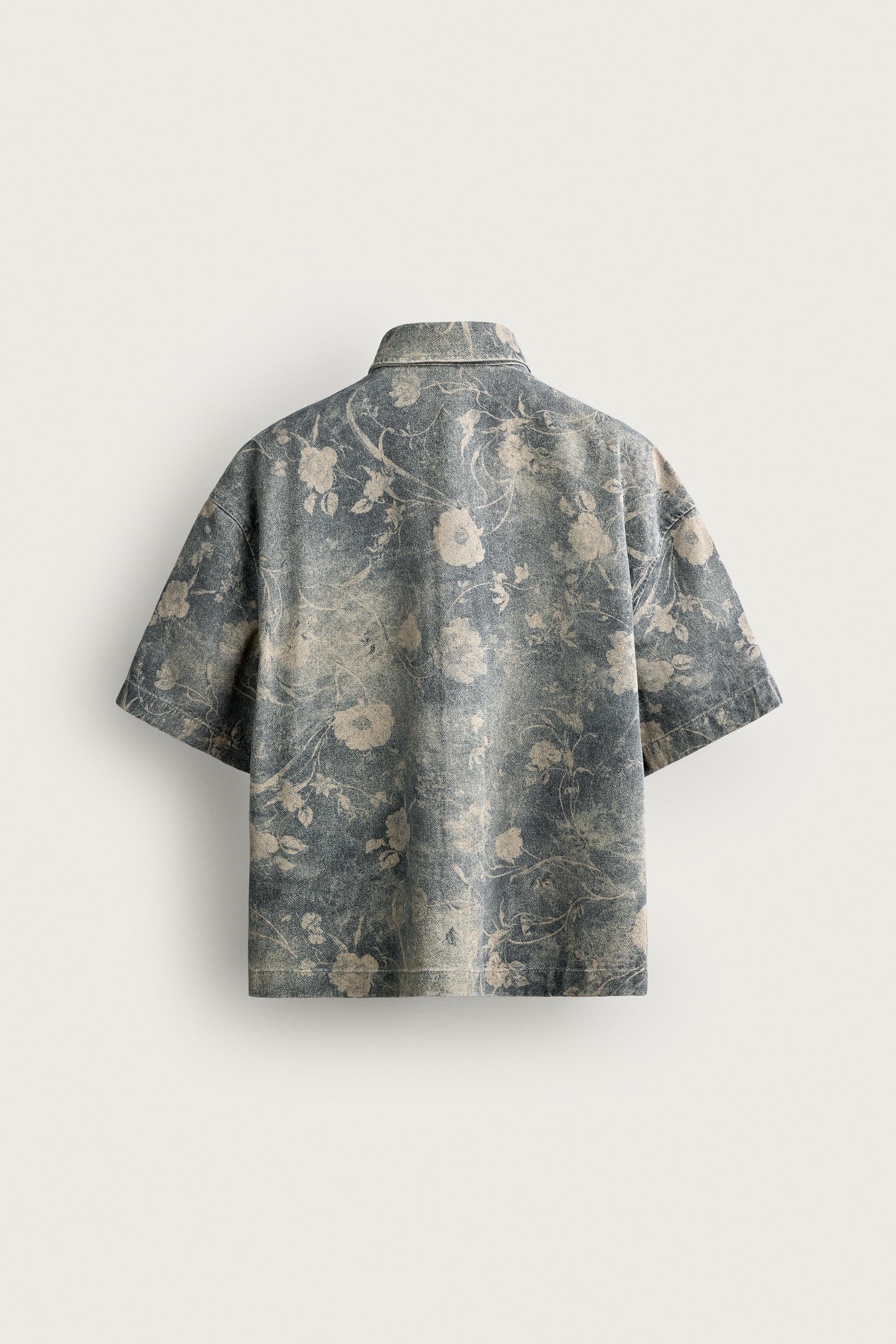 Мужские рубашки Zara WASHED FLORAL PRINT RELAXED FIT SHIRT — фото 7