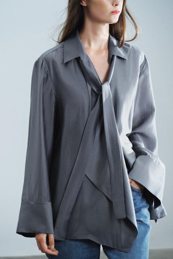 CHEMISE FLUIDE NŒUD ZW COLLECTION - Gris foncé de Zara - Image 4